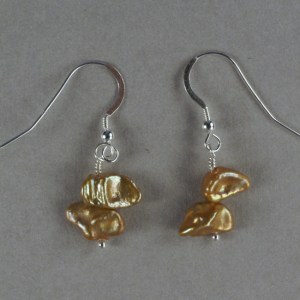 Golden Freshwater Pearl Earrings on Silver Wire