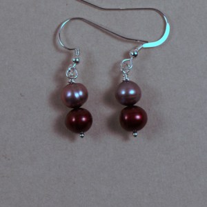 Freshwater pearl earrings - silver & ruby